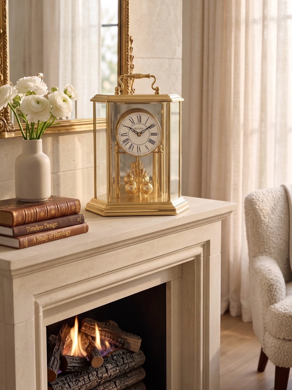 Vintage Bulova Anniversary Gold Tone Brass Quartz Movement Mantle Carriage Clock
